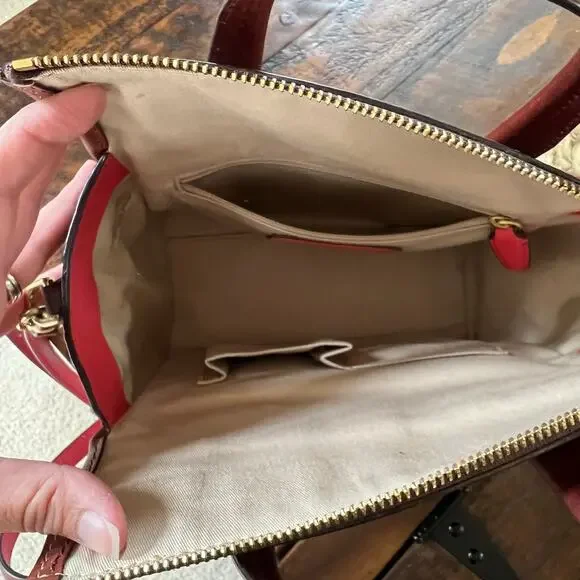 Coach Mini Bleeker Riley Carry All Leather Purse with Coral Accents Crossbody - Picture 7 of 13